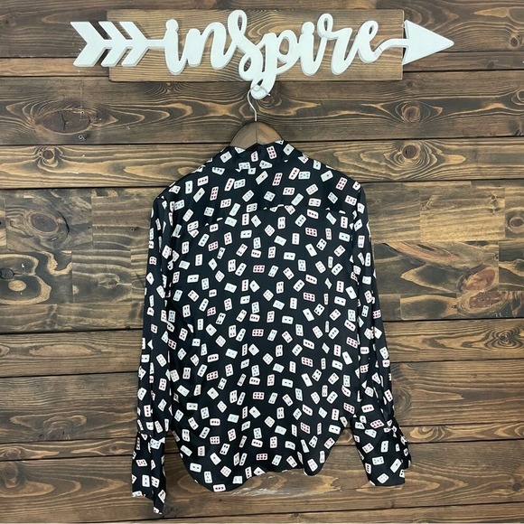 Equipment | Annelie Playing Cards Print Button Down Satin Top Playing Cards Silk - Picture 11 of 16